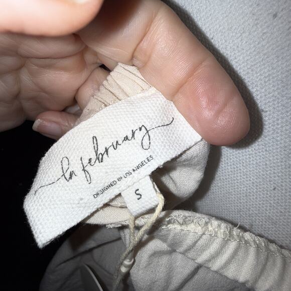 La February Women’s Oatmeal Tie Strap Boho Top Sz L 100% Cotton Style 1330T - Picture 5 of 10